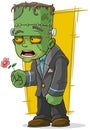 Cartoon green zombie monster with flower