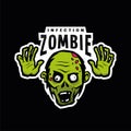 Cartoon green zombie, outbreak infection, emblem on a dark background. Vector illustration. Royalty Free Stock Photo