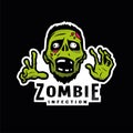 Cartoon green zombie, outbreak infection, emblem on a dark background. Vector illustration. Royalty Free Stock Photo