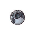 Cartoon grey moon in medical mask on white background.