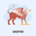 Cartoon griffin isolated on white background, illustration fantasy characters, mythical creatures from medieval era Royalty Free Stock Photo