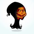 Cartoon grim reaper pumpkin isolated on white. Halloween vector illustration of pumpkin head. Royalty Free Stock Photo