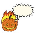 cartoon grinning pumpkin with speech bubble