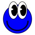 Cartoon Groovy funny blue cartoon smile character, vintage. Funky comic bright emoticon stickers