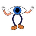 Cartoon Groovy funny cartoon character, vintage. Funky comic bright emoticon eye sticker