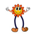 Cartoon Groovy funny cartoon smile character, vintage. Funky comic bright emoticon flower sticker