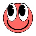 Cartoon Groovy funny orange cartoon smile character, vintage. Funky comic bright emoticon stickers