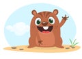 Cartoon groundhog. Happy groundhog day. Vector illustration.