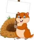 Cartoon groundhog holding blank sign