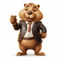 Cartoon Groundhog In Suit: Playful Photorealistic Character Design