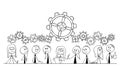 Cartoon of Group of Business People, Businessmen or Businesswomen Thinking During Brainstorming