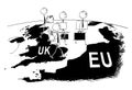 Cartoon of Group of Businessman Leaving UK to Europe During Brexit