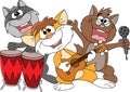 Cartoon group of cats making music vector