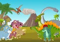 Cartoon group of dinosaur with mountain Royalty Free Stock Photo