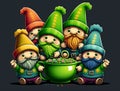 Five gnomes wearing a St. Patrick\'s Day sweater