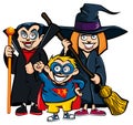 Cartoon of group of kids in Haloween costumes Royalty Free Stock Photo