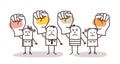 Cartoon group of people saying NO with raised fists