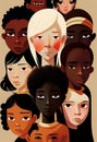 Cartoon of a group of young diverse multiracial boy and girl teenage children