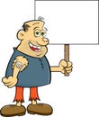 Cartoon gruesome character holding a sign.