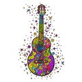 Cartoon Guitar. Color doodling .Vector illustration.