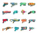 Cartoon gun vector toy blaster for kids game with futuristic handgun and children raygun of aliens in space illustration Royalty Free Stock Photo