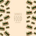 cartoon gunkan-maki sushi, japanese food frame border background