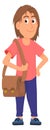 Cartoon guy with hand bag. Smiling tennager standing