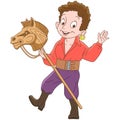 Cartoon gypsy boy riding toy horse