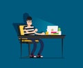 Cartoon Hacker with Laptop. Vector Illustration