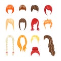 Cartoon Hairstyles Woman Set. Vector