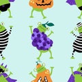 Cartoon Halloween animals carnival costumes seamless frogs and pumpkins pattern for wrapping and kids party