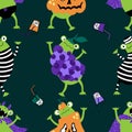 Cartoon Halloween animals carnival costumes seamless frogs and pumpkins pattern for wrapping and kids party