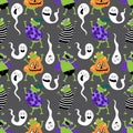 Cartoon Halloween animals carnival costumes seamless frogs and pumpkins pattern for wrapping and kids party