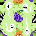 Cartoon Halloween animals carnival costumes seamless frogs and pumpkins pattern for wrapping and kids party