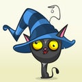 Cartoon Halloween black cat in witch hat. Vector illustration Royalty Free Stock Photo