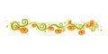 Cartoon Halloween decorative border with orange smile pumpkin and vine grass design.