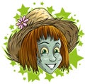 Cartoon halloween girl zombie monster in straw hat Royalty Free Stock Photo