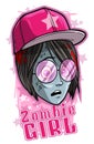 Cartoon halloween girl zombie in pink sunglasses Royalty Free Stock Photo