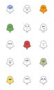 Cartoon Halloween icon set vector. Ghosts show different faces and emotions such as love, angry, surprise, happy, sad, thoughtful