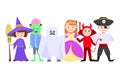 Cartoon Halloween Kids Costumes Group or Crowd. Vector