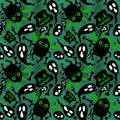 Cartoon Halloween monsters seamless bats and pumpkins and ghost and bones pattern for wrapping paper