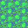 Cartoon Halloween monsters seamless bats and pumpkins and ghost and bones pattern for wrapping paper