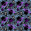 Cartoon Halloween monsters seamless bats and pumpkins and ghost and bones pattern for wrapping paper