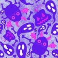 Cartoon Halloween monsters seamless bats and pumpkins and ghost and bones pattern for wrapping paper