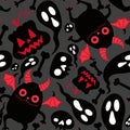 Cartoon Halloween monsters seamless bats and pumpkins and ghost and bones pattern for wrapping paper