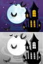 Cartoon halloween scene with sketch illustration