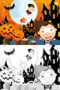 Cartoon halloween scene with sketch illustration