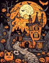 Cartoon Halloween spooky house. Mystic Clipart