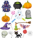 Cartoon halloween symbols collection set