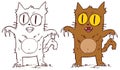 Cartoon Halloween werewolf cat with sharp claws Royalty Free Stock Photo
